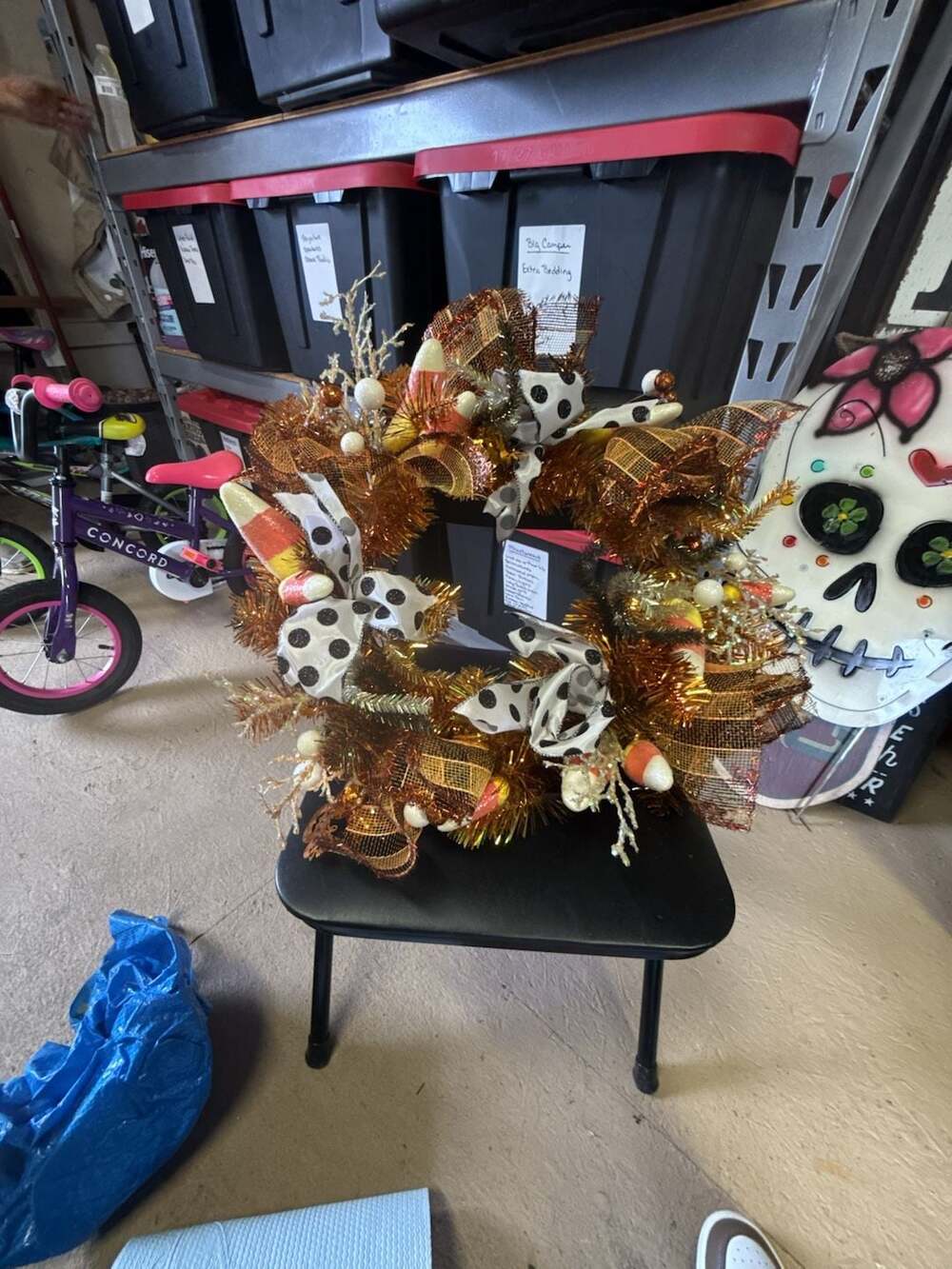 Unbranded Halloween Tinsel Fall Wreath Candy Corn And Black Dots